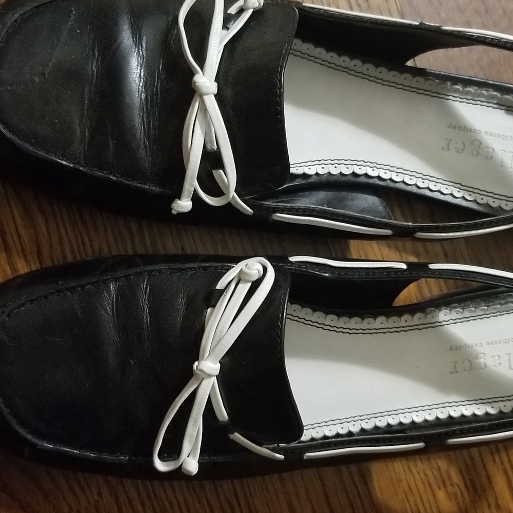 Navy blue white frontal bow sling back